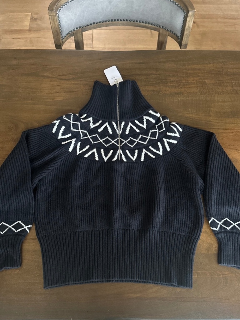 Varley Women's Sigrid Fair Isle Half-Zip Sweater Black Women's Sz Medium New